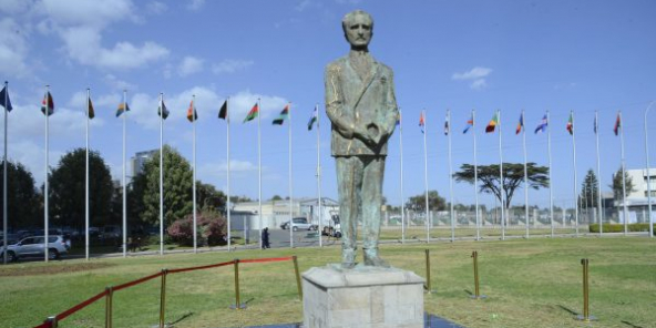 Une statue du dernier empereur éthiopien, Haile Selassie, après son dévoilement devant l'Union africaine à Addis-Abeba, le 10 février 2019.