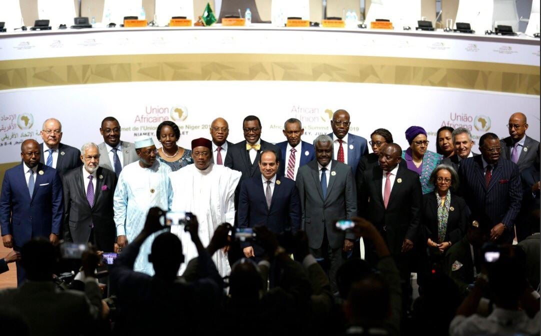 Les chefs d’État de l’Union africaine lors du lancement officiel de la première phase opérationnelle de la Zone de libre-échange continentale africaine (Zleca), le 7 juillet à Niamey. © Twitter officiel de la Présidence du Niger