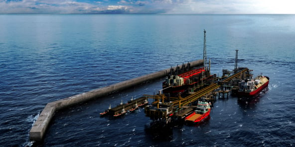 Image de synthèse de la future unité flottante de BP sur le champ gazéifère offshore de Grand Tortue-Ahmeyim.