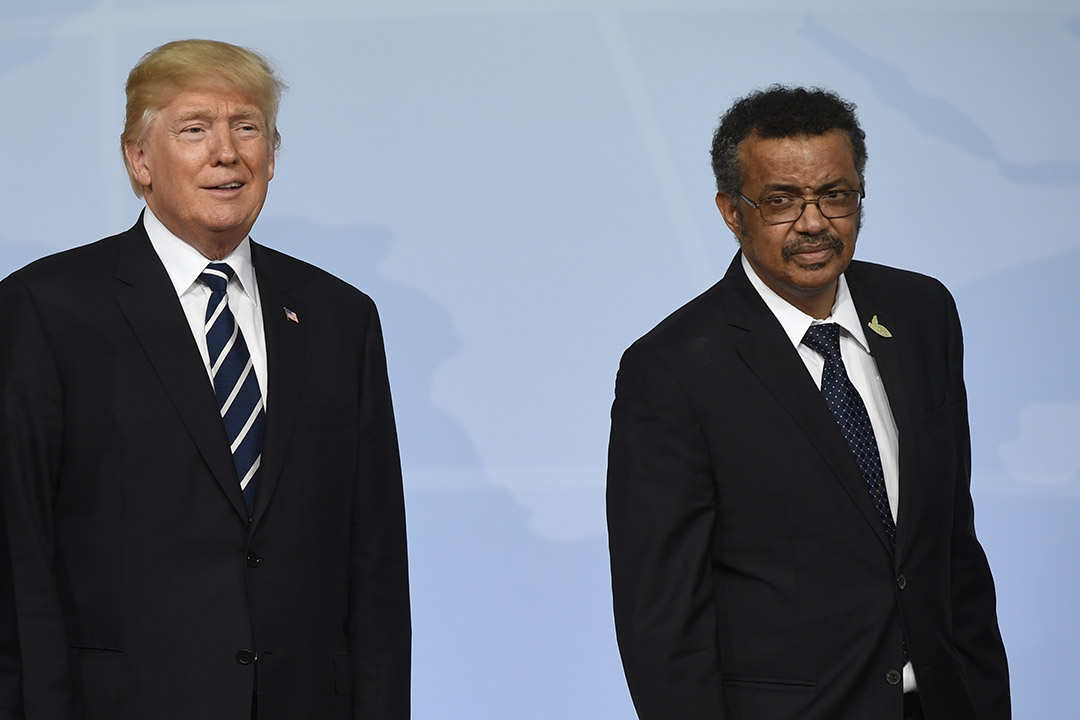 Donald Trump aux côtés de Tedros Ghebreyesus, lors du G20 à Hambourg, en juillet 2017.