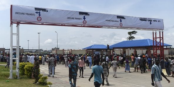 Au poste frontière de Seme, entre le Bénin et le Nigeria, en octobre 2018.