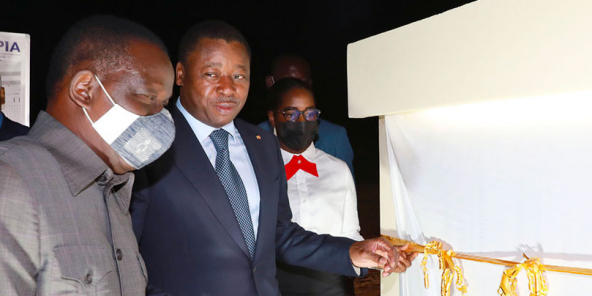 Faure Gnassingbè lors de l’inauguration de  la plateforme industrielle d’Adetikope, le 6 juin 2021.